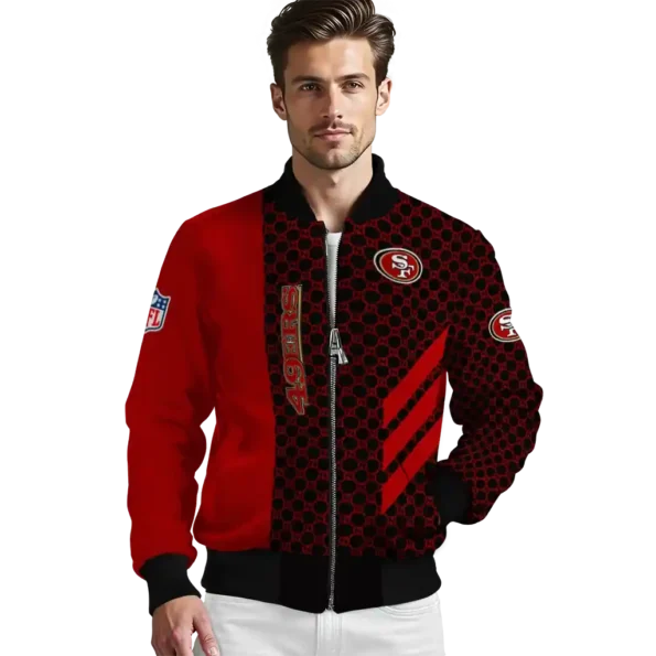 san francisco 49ers triple side stripes red black bomber jacket high quality