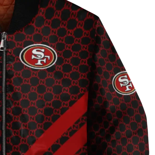 san francisco 49ers triple side stripes red black bomber jacket premium grade