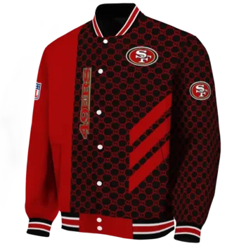 san francisco 49ers triple side stripes red black varsity jacket best selling