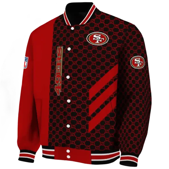 san francisco 49ers triple side stripes red black varsity jacket best selling