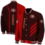 san francisco 49ers triple side stripes red black varsity jacket best selling
