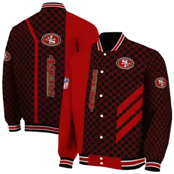 san francisco 49ers triple side stripes red black varsity jacket fashion forward