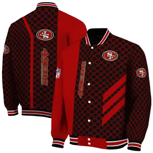 san francisco 49ers triple side stripes red black varsity jacket fashion forward