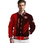 san francisco 49ers triple side stripes red black varsity jacket best selling