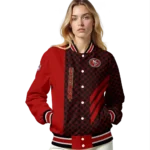 san francisco 49ers triple side stripes red black varsity jacket best selling