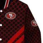 san francisco 49ers triple side stripes red black varsity jacket best selling