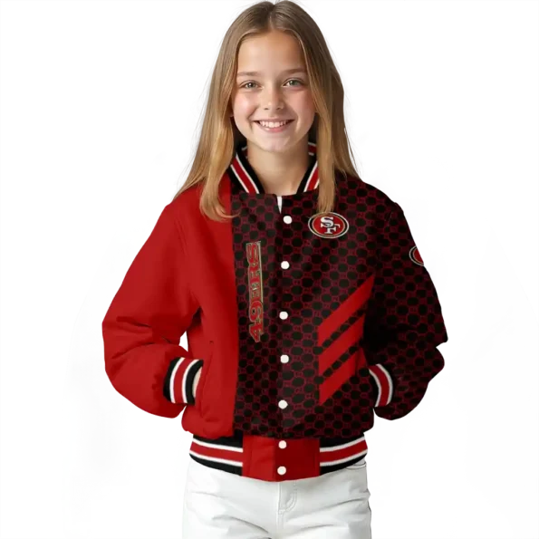 san francisco 49ers triple side stripes red black varsity jacket top rated