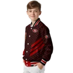 san francisco 49ers triple side stripes red black varsity jacket best selling