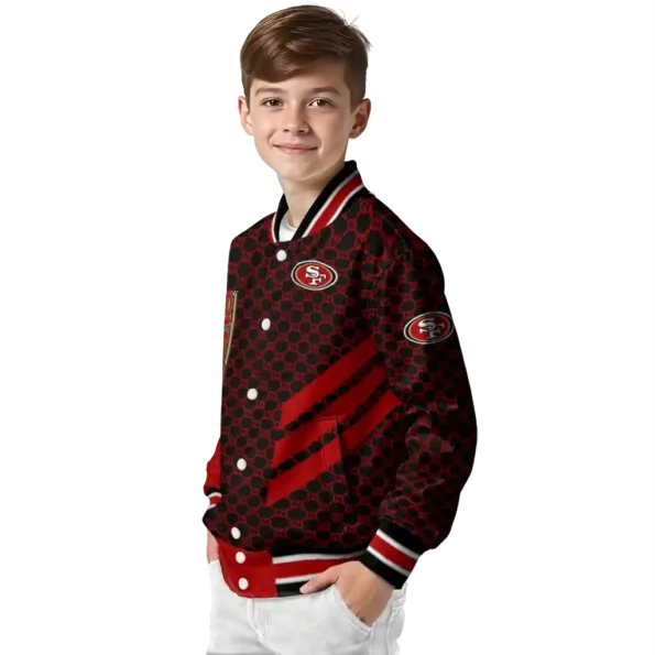 san francisco 49ers triple side stripes red black varsity jacket trendy