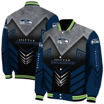 seattle seahawks arrow layer blue black varsity jacket fashion forward