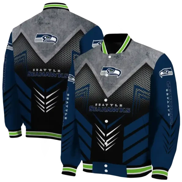 seattle seahawks arrow layer blue black varsity jacket fashion forward