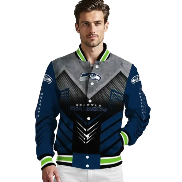 seattle seahawks arrow layer blue black varsity jacket high quality