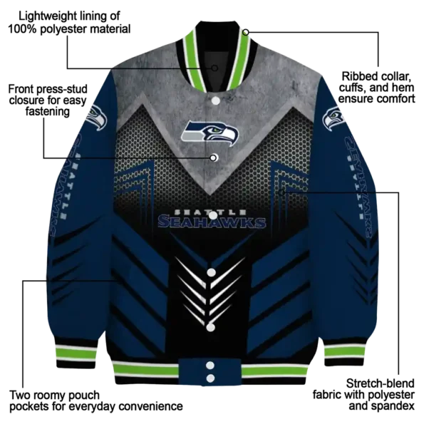 seattle seahawks arrow layer blue black varsity jacket new arrival