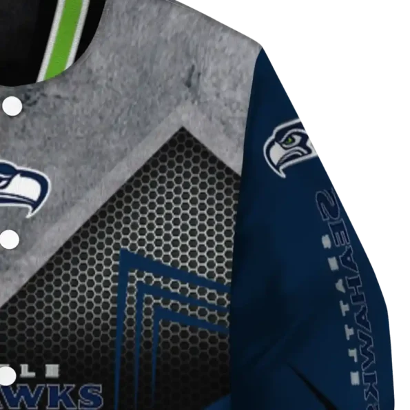 seattle seahawks arrow layer blue black varsity jacket premium grade