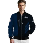 seattle seahawks triple side stripes blue black bomber jacket best selling