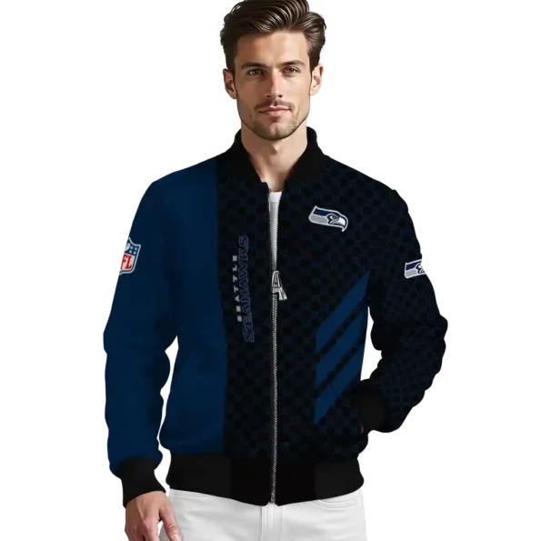 seattle seahawks triple side stripes blue black bomber jacket high quality