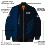 seattle seahawks triple side stripes blue black bomber jacket best selling