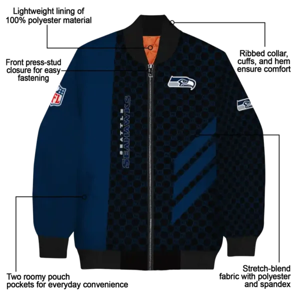 seattle seahawks triple side stripes blue black bomber jacket new arrival