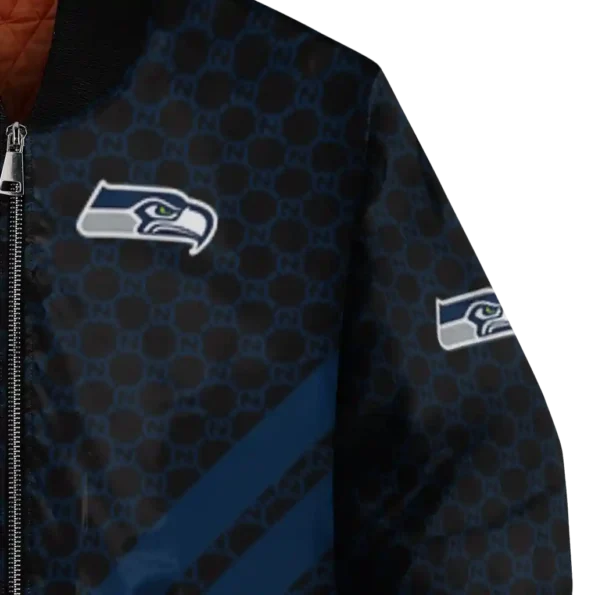 seattle seahawks triple side stripes blue black bomber jacket premium grade