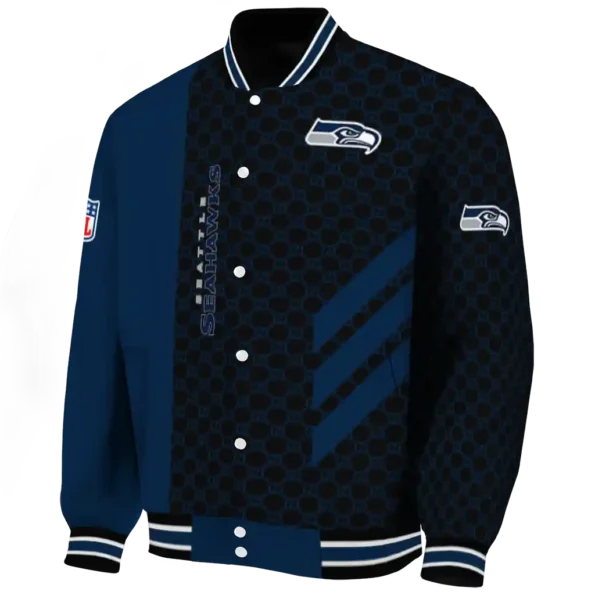 seattle seahawks triple side stripes blue black varsity jacket best selling