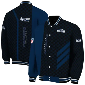 seattle seahawks triple side stripes blue black varsity jacket fashion forward