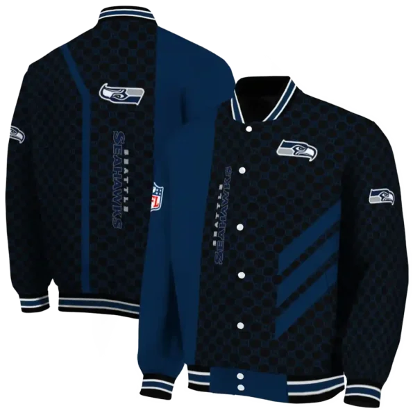 seattle seahawks triple side stripes blue black varsity jacket fashion forward