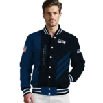seattle seahawks triple side stripes blue black varsity jacket best selling
