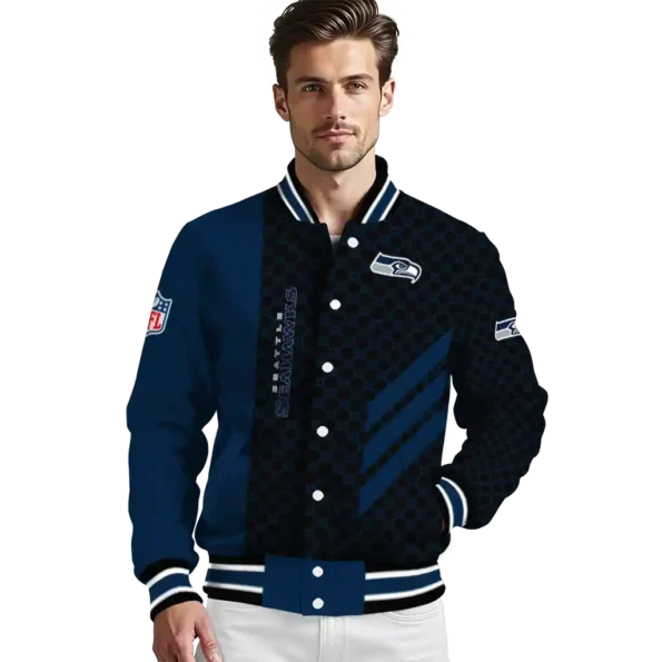 seattle seahawks triple side stripes blue black varsity jacket high quality