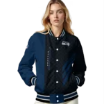 seattle seahawks triple side stripes blue black varsity jacket best selling