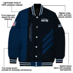 seattle seahawks triple side stripes blue black varsity jacket best selling