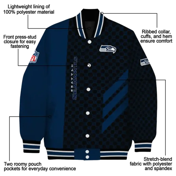 seattle seahawks triple side stripes blue black varsity jacket new arrival
