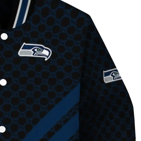 seattle seahawks triple side stripes blue black varsity jacket premium grade