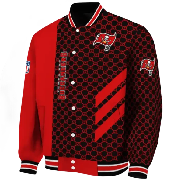 tampa bay buccaneers triple side stripes red black varsity jacket best selling