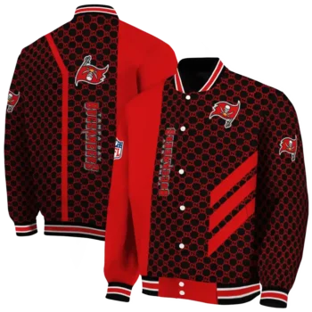 tampa bay buccaneers triple side stripes red black varsity jacket fashion forward