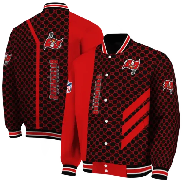 tampa bay buccaneers triple side stripes red black varsity jacket fashion forward
