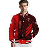 tampa bay buccaneers triple side stripes red black varsity jacket best selling