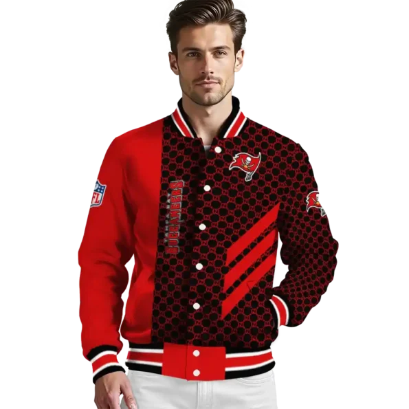 tampa bay buccaneers triple side stripes red black varsity jacket high quality