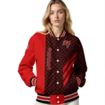 tampa bay buccaneers triple side stripes red black varsity jacket best selling