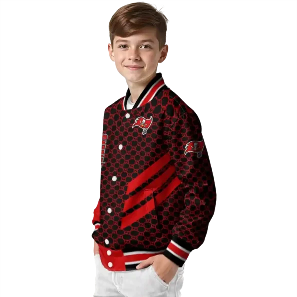tampa bay buccaneers triple side stripes red black varsity jacket trendy