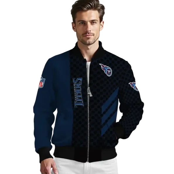 tennessee titans triple side stripes navy black bomber jacket high quality
