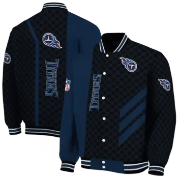 tennessee titans triple side stripes navy black varsity jacket fashion forward