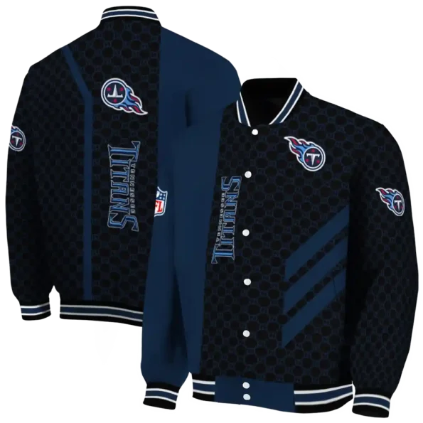 tennessee titans triple side stripes navy black varsity jacket fashion forward