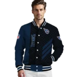 tennessee titans triple side stripes navy black varsity jacket best selling