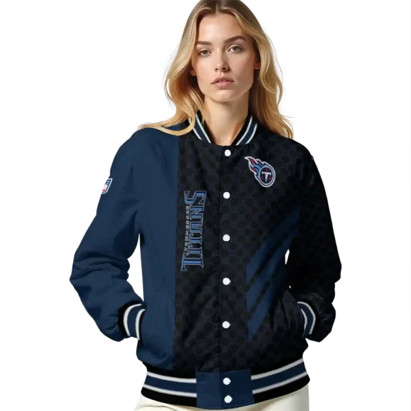 tennessee titans triple side stripes navy black varsity jacket latest model