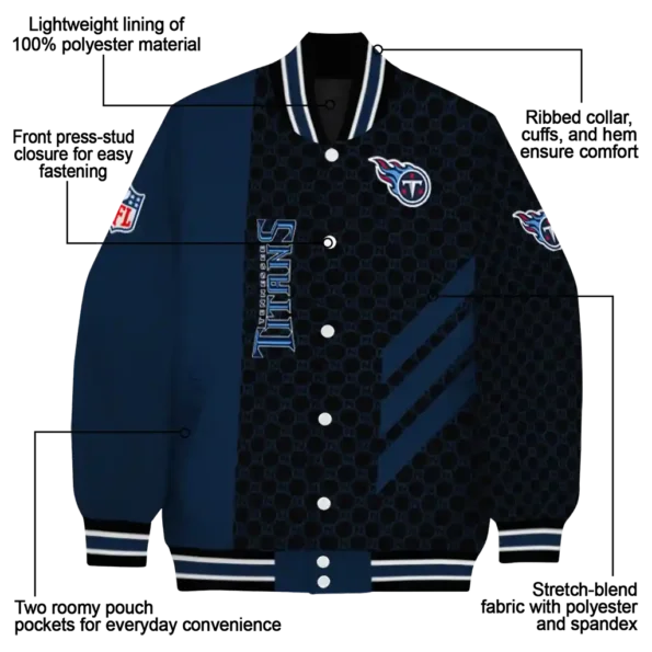 tennessee titans triple side stripes navy black varsity jacket new arrival