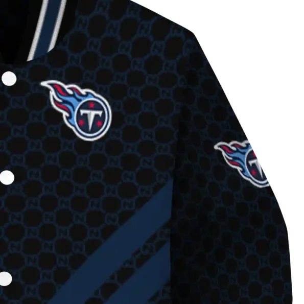 tennessee titans triple side stripes navy black varsity jacket premium grade