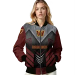 washington commanders arrow layer burgundy black bomber jacket best selling