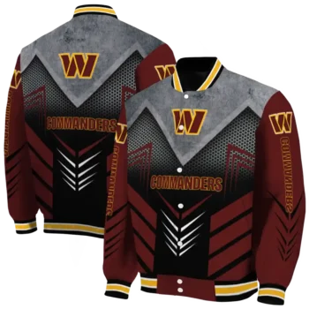 washington commanders arrow layer burgundy black varsity jacket fashion forward