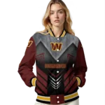 washington commanders arrow layer burgundy black varsity jacket best selling