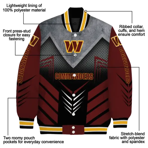 washington commanders arrow layer burgundy black varsity jacket new arrival